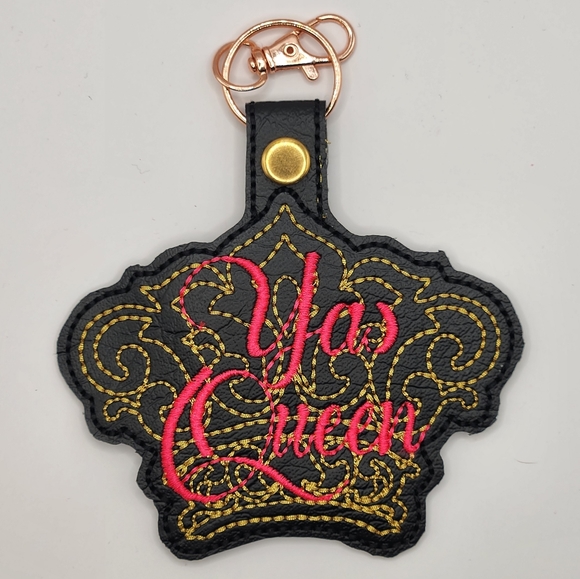 Embroidered Keychain Crown Yas Queen Black, Hot Pink, Gold Handmade New - Picture 2 of 3